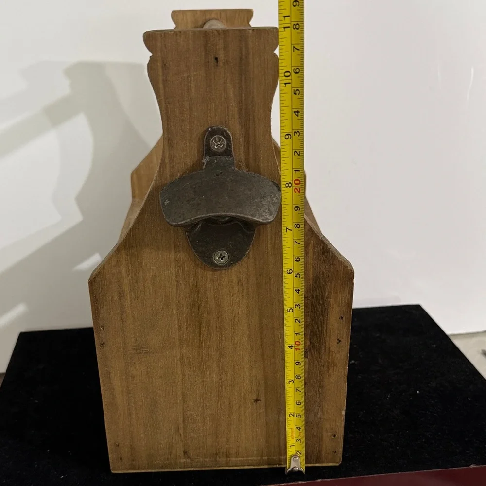 Wooden Rustic Farmhouse Bottle Caddy, 6 Slots for Bottles/Cans, Built-In Bottle